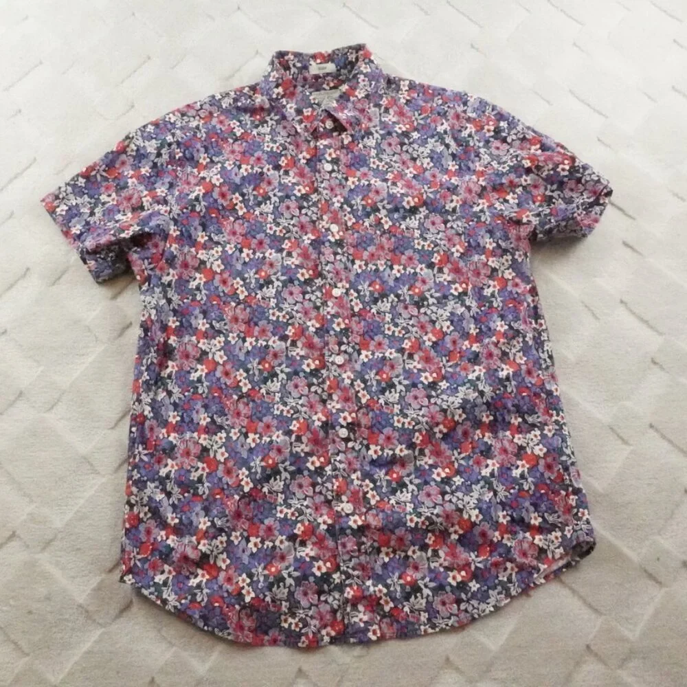 J. Crew Men's Floral Button-Down Shirt in Red, Purple, White, Green